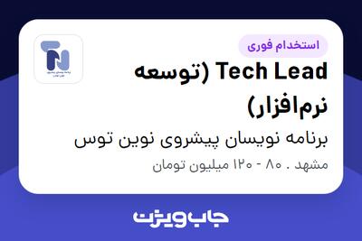  استخدام Tech Lead (توسعه نرم‌افزار) در برنامه نویسان پیشروی نوین توس
