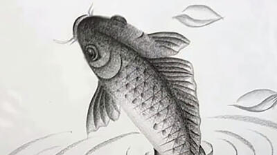  نقاشی بسیار طبیعی از ماهی با سیاه قلم + فیلم