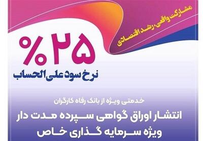  انتشار اوراق گواهی سپرده خاص از سوی بانک رفاه کارگران - تسنیم