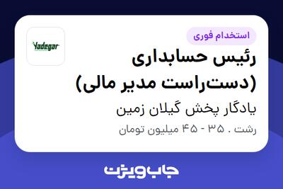  استخدام رئیس حسابداری (دست‌راست مدیر مالی) در یادگار پخش گیلان زمین