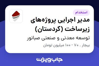 استخدام مدیر اجرایی پروژههای زیرساخت (کردستان) - آقا در توسعه معدنی و صنعتی صبانور