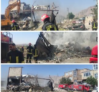  مهار آتش‌سوزی و ایمن‌سازی محل ریزش ساختمان تجاری در محله کرناچی کرمانشاه