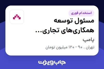  استخدام مسئول توسعه همکاری‌های تجاری (Partnership Lead) - خانم در پامپ