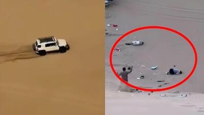  فیلم لحظه سقوط مرگبار خودروی آفرود در کویر / هر 2 سرنشین جانباختند