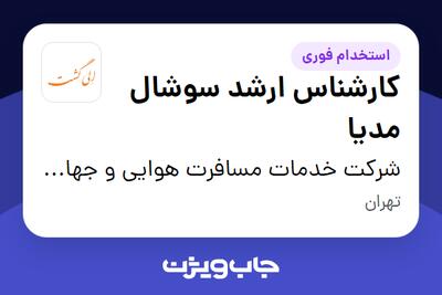  استخدام کارشناس ارشد سوشال مدیا در شرکت خدمات مسافرت هوایی و جهانگردی الی گشت