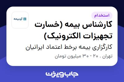 استخدام کارشناس بیمه (خسارت تجهیزات الکترونیک) در کارگزاری بیمه برخط اعتماد ایرانیان