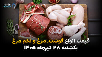 شوک کاهش قیمت گوشت، مرغ و تخممرغ | جدیدترین قیمتها امروز یکشنبه ۲۸ تیر ۱۴۰۵