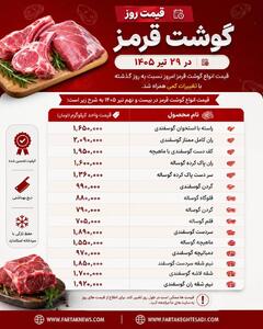  قیمت گوشت قرمز امروز ۲۹ تیر ۱۴۰۵ | نرخ جدید گوشت گوسفندی و گوساله در بازار