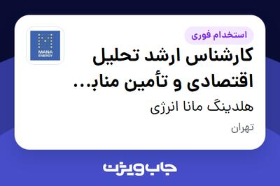  استخدام کارشناس ارشد تحلیل اقتصادی و تأمین منابع ارزی در هلدینگ مانا انرژی
