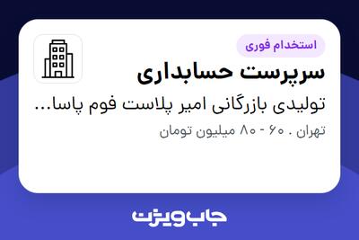  استخدام سرپرست حسابداری در تولیدی بازرگانی امیر پلاست فوم پاسارگاد