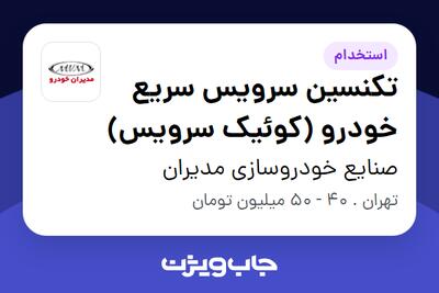 استخدام تکنسین سرویس سریع خودرو (کوئیک سرویس) - آقا در صنایع خودروسازی مدیران