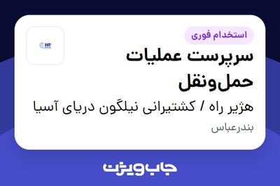  استخدام سرپرست عملیات حمل‌ونقل در هژیر راه / کشتیرانی نیلگون دریای آسیا