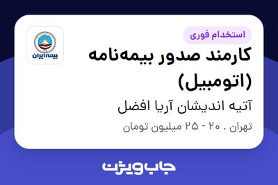 استخدام کارمند صدور بیمهنامه (اتومبیل) در آتیه اندیشان آریا افضل
