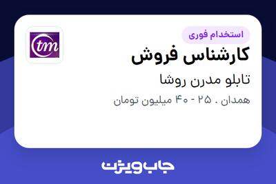  استخدام کارشناس فروش - خانم در تابلو مدرن روشا