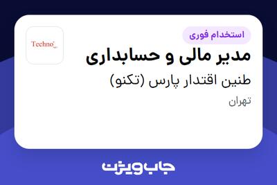  استخدام مدیر مالی و حسابداری - آقا در طنین اقتدار پارس (تکنو)