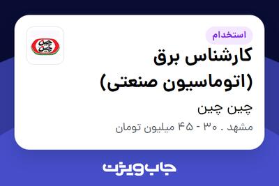  استخدام کارشناس برق (اتوماسیون صنعتی) - آقا در چین چین