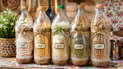  با بطری نوشابه دورریختنی، جای حبوبات شیک و کاربردی بسازید؛ ایده ای خلاقانه و کم هزینه برای نظم دادن به آشپزخانه
