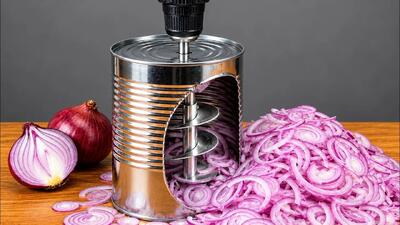  آموزش ساخت اسلایسر پیاز دستی با قوطی حلبی