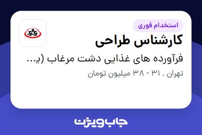  استخدام کارشناس طراحی - خانم در فرآورده های غذایی دشت مرغاب (یک و یک)