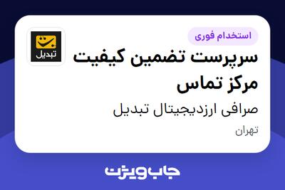  استخدام سرپرست تضمین کیفیت مرکز تماس در صرافی ارزدیجیتال تبدیل