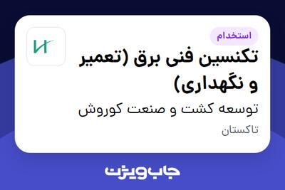 استخدام تکنسین فنی برق (تعمیر و نگهداری) - آقا در توسعه کشت و صنعت کوروش