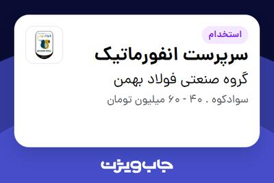  استخدام سرپرست انفورماتیک - آقا در گروه صنعتی فولاد بهمن