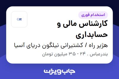  استخدام کارشناس مالی و حسابداری در هژیر راه / کشتیرانی نیلگون دریای آسیا