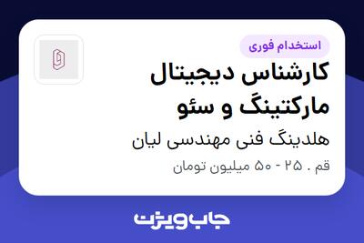  استخدام کارشناس دیجیتال مارکتینگ و سئو در هلدینگ فنی مهندسی لیان