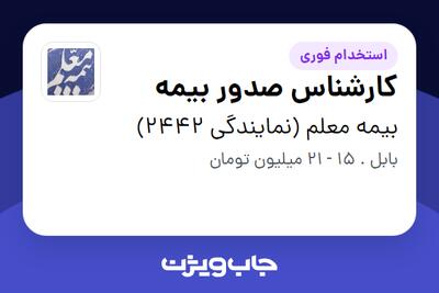  استخدام کارشناس صدور بیمه در بیمه معلم (نمایندگی 2442)