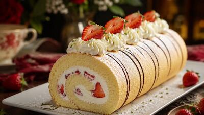  طرز تهیه رول کیک سوئیسی خامه ای بدون ترک؛ نرم، لطیف و حرفه ای مثل قنادی