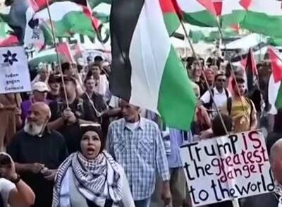 تظاهرات گسترده شهروندان پایتخت آلمان در حمایت از فلسطین، لبنان و ایران + فیلم