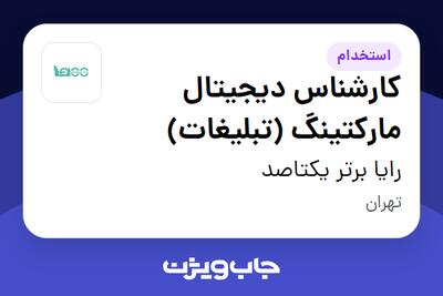  استخدام کارشناس دیجیتال مارکتینگ (تبلیغات) در رایا برتر یکتاصد