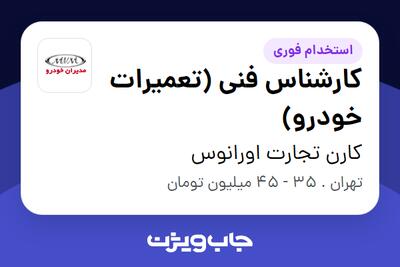 استخدام کارشناس فنی (تعمیرات خودرو) - آقا در کارن تجارت اورانوس