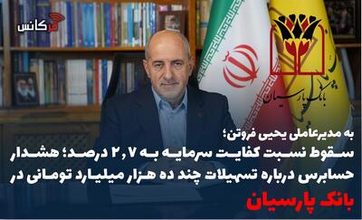 سقوط نسبت کفایت سرمایه به ۲.۷ درصد؛ هشدار حسابرس درباره تسهیلات چند ده هزار میلیارد تومانی در بانک پارسیان