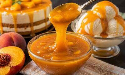 طرز تهیه سس کارامل هلو کشدار؛ مناسب کیک و بستنی