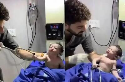 نوزاد تازه متولد شده با یک حرکت بامزه پربازدید شد