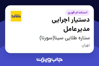  استخدام دستیار اجرایی مدیرعامل - خانم در ستاره طلایی سینا(سورنا)