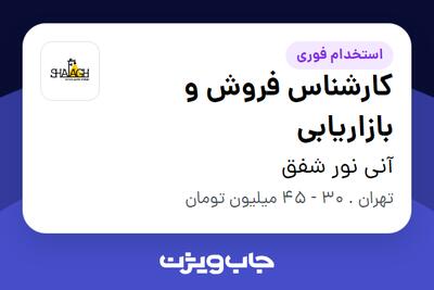  استخدام کارشناس فروش و بازاریابی در آنی نور شفق
