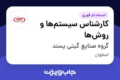  استخدام کارشناس سیستم‌ها و روش‌ها - آقا در گروه صنایع گیتی پسند