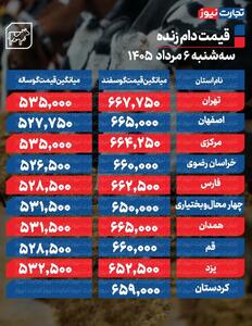  قیمت دام زنده امروز ۶ مرداد ۱۴۰۵+ جدول