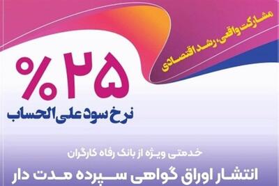 انتشار اوراق گواهی سپرده خاص از سوی بانک رفاه کارگران تداوم دارد - تسنیم