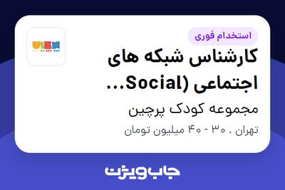  استخدام کارشناس شبکه های اجتماعی (Social Media) - خانم در مجموعه کودک پرچین