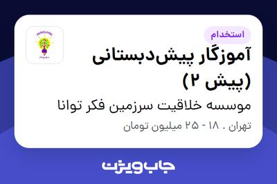  استخدام آموزگار پیش‌دبستانی (پیش 2) - خانم در موسسه خلاقیت سرزمین فکر توانا