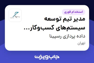  استخدام مدیر تیم توسعه سیستم‌های کسب‌وکار  (Business Systems Team Lead) در داده پردازی رسپینا