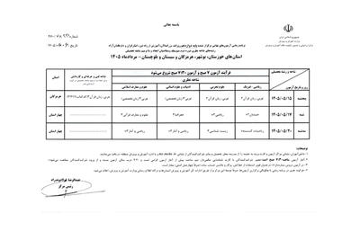 برنامه امتحانات نهایی برگزارنشده پایه دوازدهم 4 استان جنوبی منتشر شد