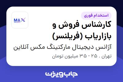  استخدام کارشناس فروش و بازاریاب (فریلنسر) در آژانس دیجیتال مارکتینگ مکس آنلاین