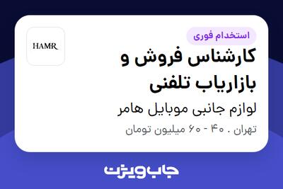 استخدام کارشناس فروش و بازاریاب تلفنی - خانم در لوازم جانبی موبایل هامر