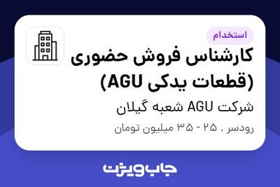 استخدام کارشناس فروش حضوری (قطعات یدکی AGU) در شرکت AGU شعبه گیلان