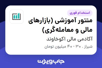  استخدام منتور آموزشی (بازارهای مالی و معامله‌گری) در آکادمی مالی اکوخاوند