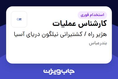  استخدام کارشناس عملیات در هژیر راه / کشتیرانی نیلگون دریای آسیا